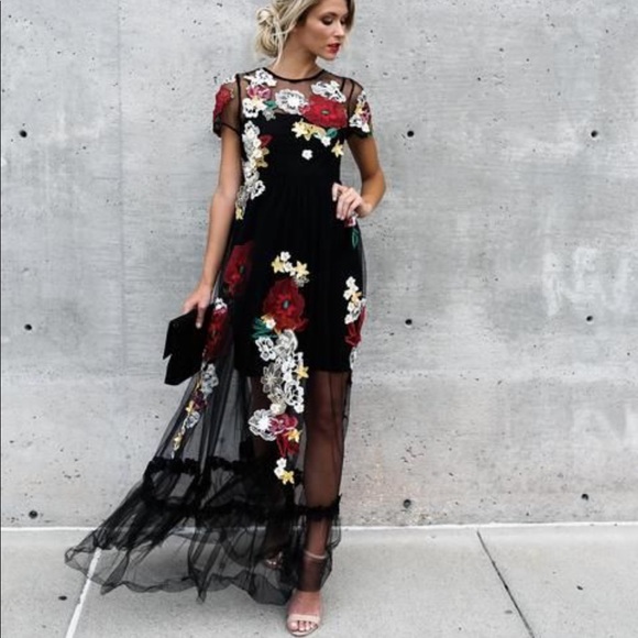 floral overlay maxi dress
